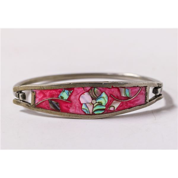 MEXICAN SILVER BRACELET WITH PINK INLAY