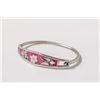 Image 1 : MEXICAN SILVER BRACELET WITH PINK FLORAL INLAY