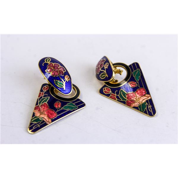 BLUE ENAMEL CLIP EARRINGS