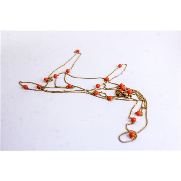 GOLD TONE CURB CHAIN WITH CORAL COLOURED BEADS