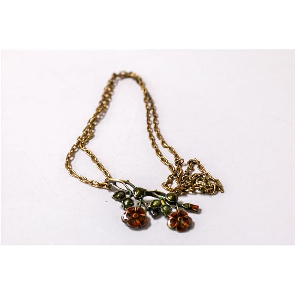 18" GOLD TONE CHAIN AND FLOWER PENDANT