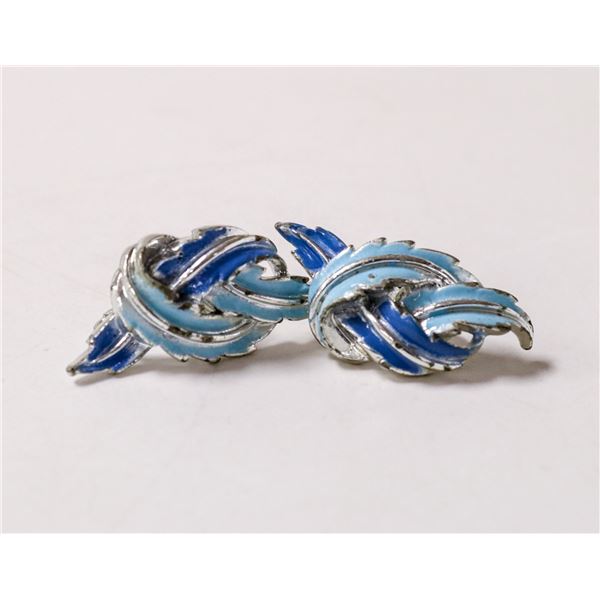 SILVER TONE BLUE ENAMEL EARRINGS