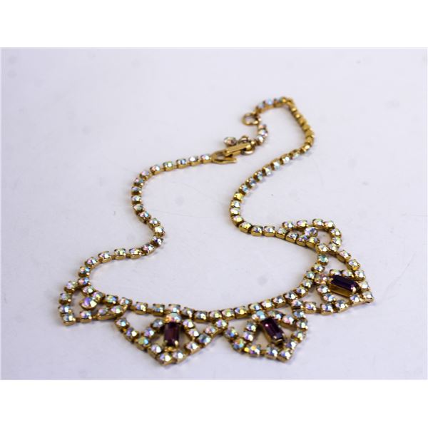 AMSEL RHINESTONE NECKLACE W BOREALIS AND PURPLE