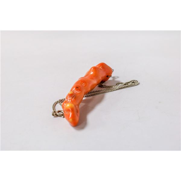 POLISHED CORAL PENDANT ON SILVER CHAIN