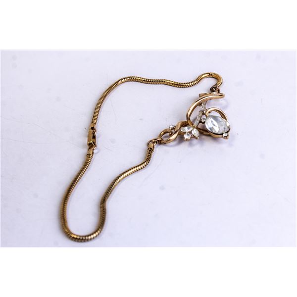 GOLD TONE SNAKE CHAIN WITH LARGE CRYSTAL PENDANT