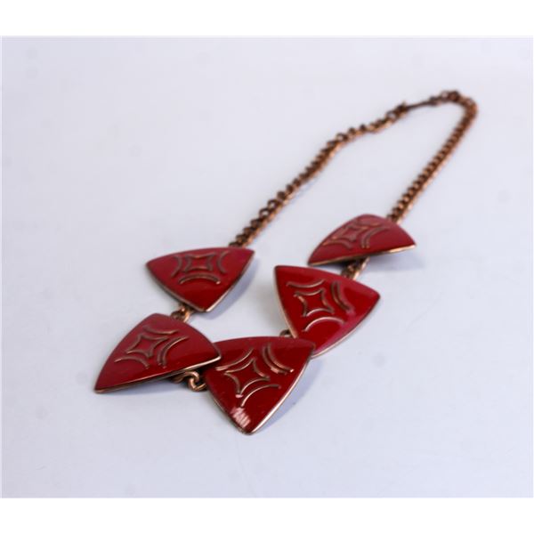 COPPER TONE WITH RED ENAMEL BRACELET 1950S