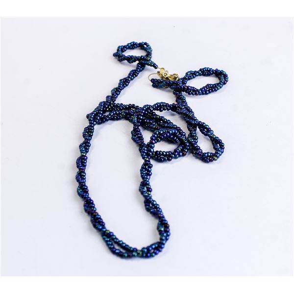 30" BLUE TWISTED BEADED NECKLACE
