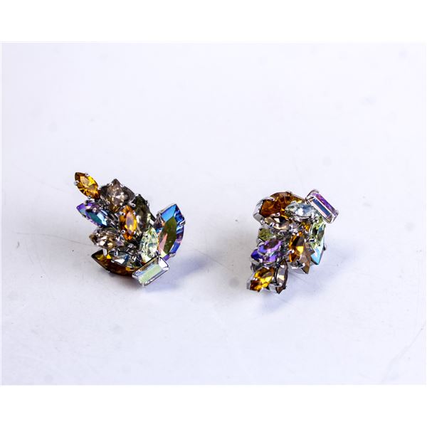 COSTUME JEWELLERY MULTI COLOUR CLIP EARRINGS