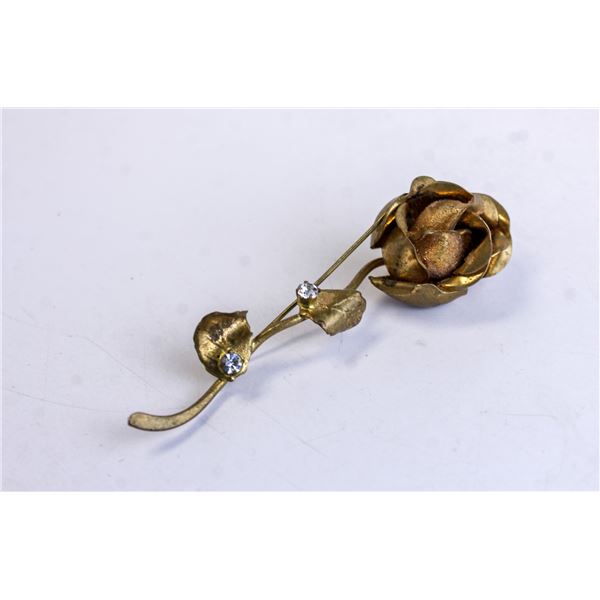 VINTAGE GOLD TONE ROSE BROOCH