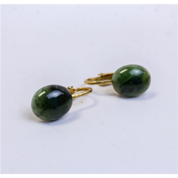 GOLD TONE AND GREEN STONE CLIP EARRINGS