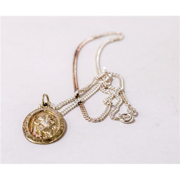 18" 925 SILVER CURB LINK CHAIN WITH ST CHRISTOPHER