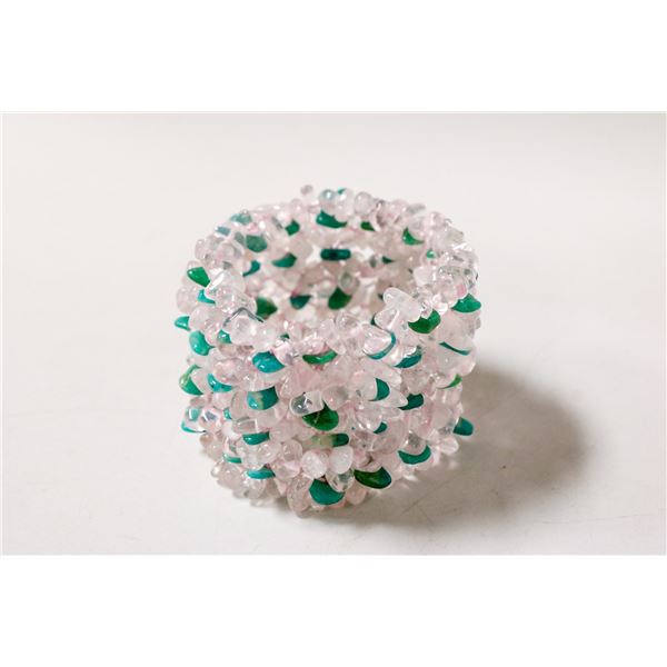 ROSE QUARTZ CUFF BRACELET MULTI STONE