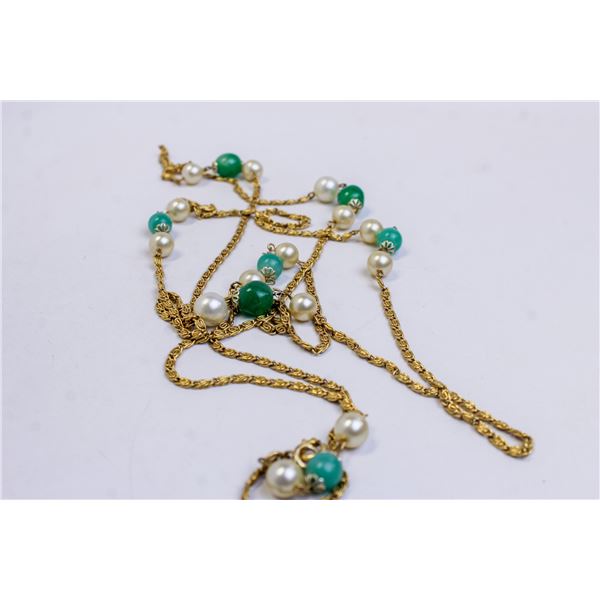 54" GOLD TONE CHAIN WITH FAUX PEARLS
