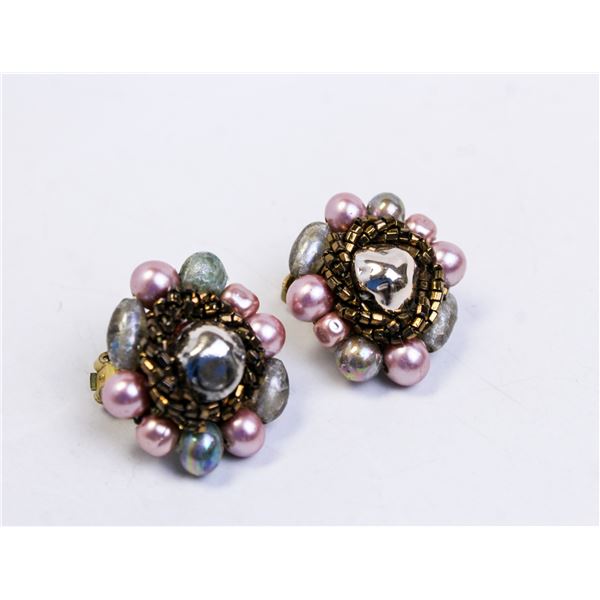 VINTAGE FAUX PEARL CLUSTER EARRINGS