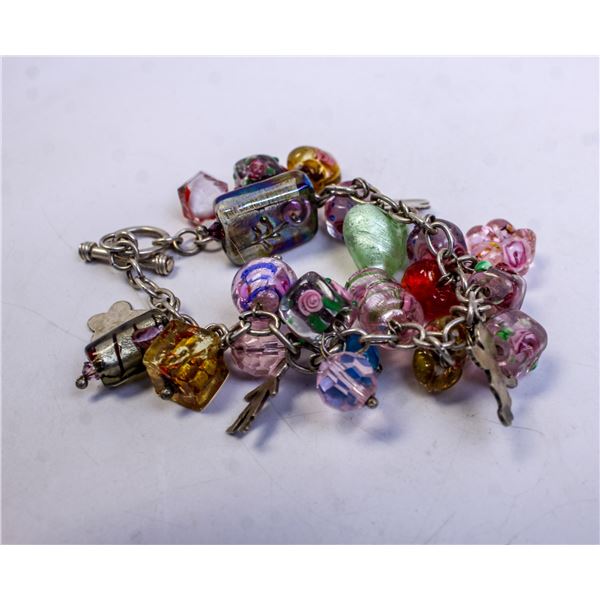 MURANO GLASS AND SILVER CHARM BRACELET