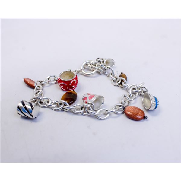 925 SILVER CHARM BRACELET WITH 9 CHARMS