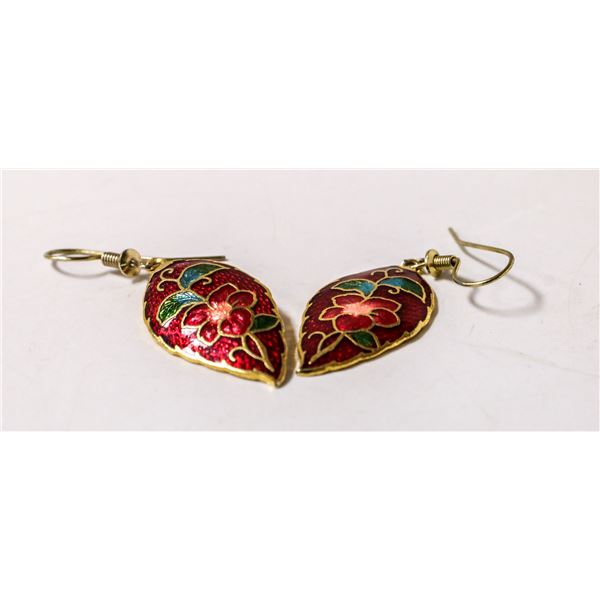 GOLD TONE RED ENAMEL EARRINGS