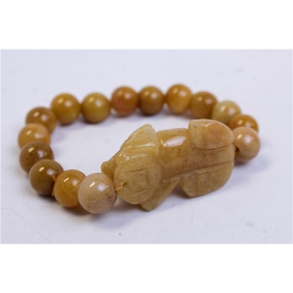 CARVED JADE FOO DOG BRACELET