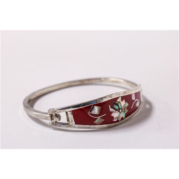 MEXICAN SILVER BRACELET WITH FLORAL INLAY