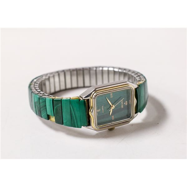 MALACHITE INLAID STONE WRIST WATCH