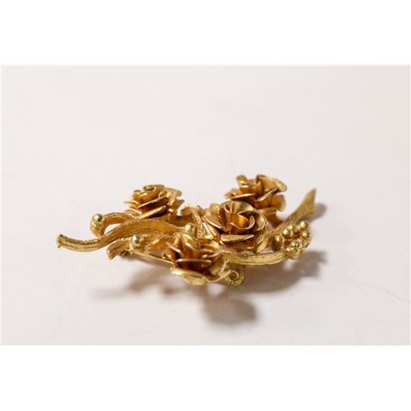 GOLD TONE ROSE BROOCH
