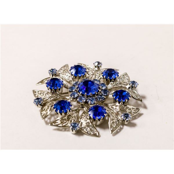 VINTAGE BLUE COSTUME JEWELLERY BROOCH