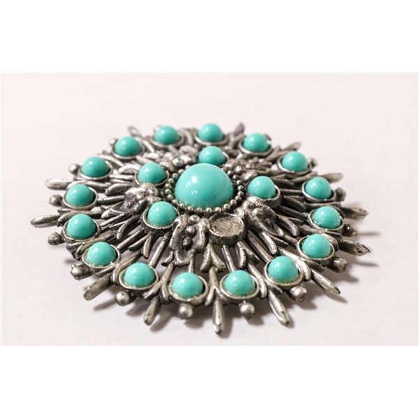 PEWTER AND TURQUOISE TONED BROOCH