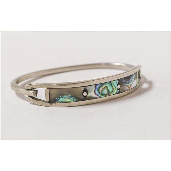 MEXICAN SILVER BRACELET WITH ABALONE SHELL INLAY