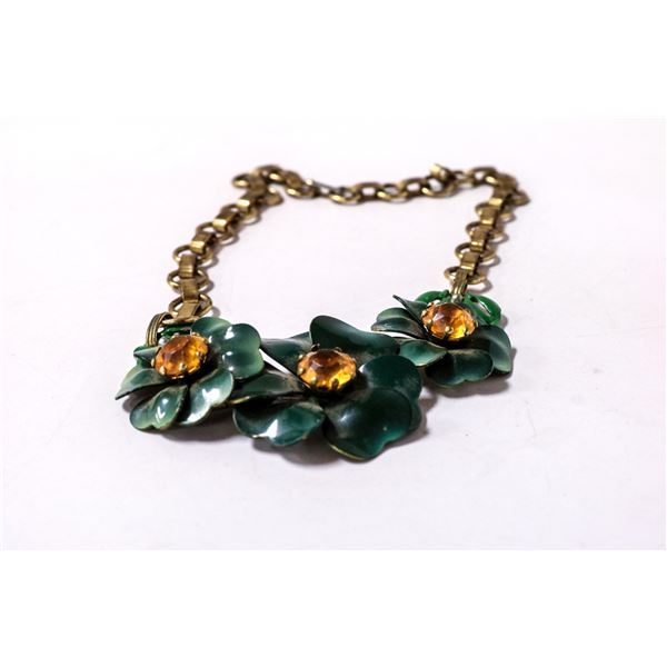 GREEN ENAMEL COSTUME JEWELLERY NECKLACE