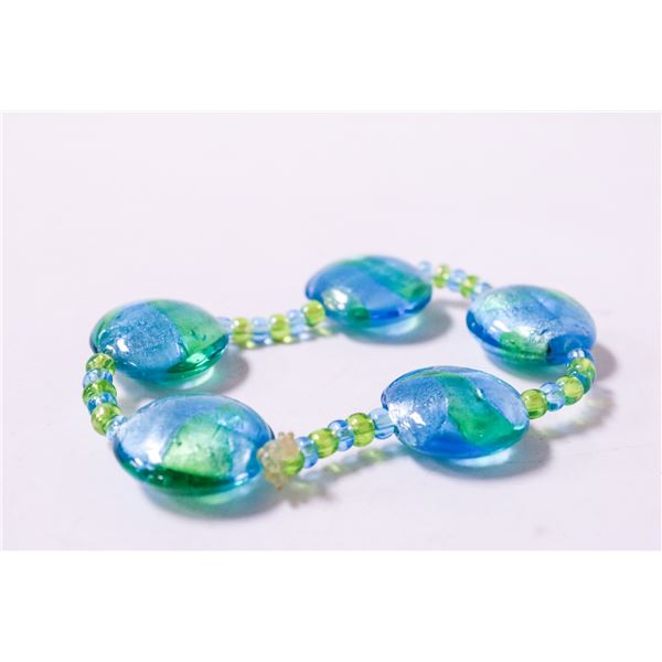 BLUE ART GLASS BEADED BRACELET