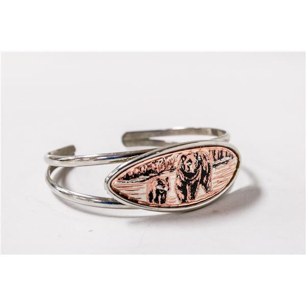 COPPER ETCHED BEAR WITH CUB BRACELET