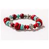 Image 1 : SILVER, RED AND TURQUOISE COLOURED BEADED