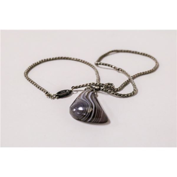 15.5" 925 SILVER NECKLACE W GREY STONE PENDANT