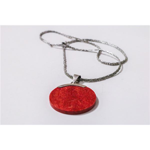 925 SILVER NECKLACE WITH LARGE RED STONE PENDANT