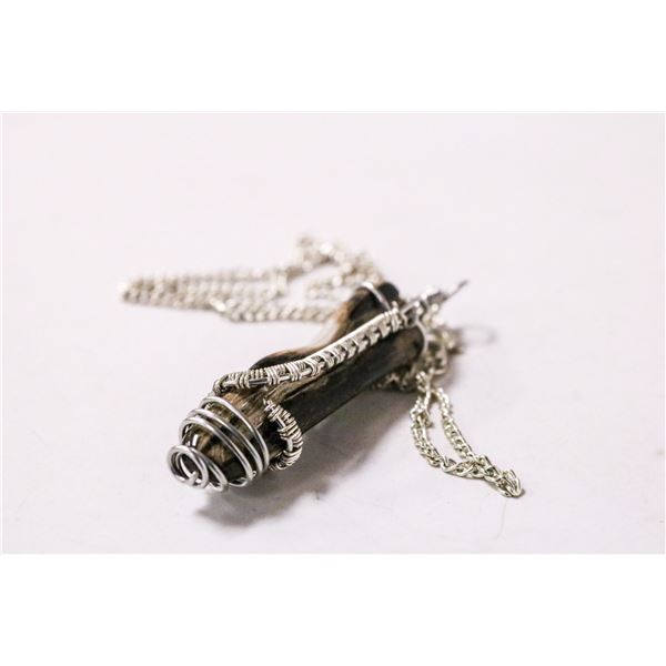 18" WIRE WRAPPED PETRIFIED WOOD PENDANT ON