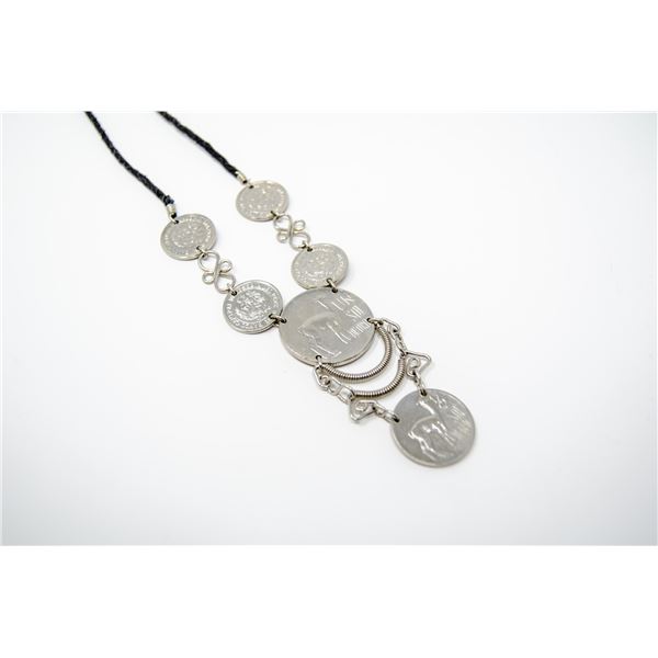 PERUVIAN COIN NECKLACE ON BRAIDED BLACK CORD