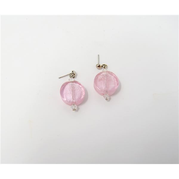 PINK ART GLASS EARRINGS