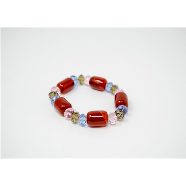 CRYSTAL BEAD AND RED JADE BRACELET