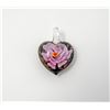 Image 1 : 1X1.5" BLOWN GLASS HEART PENDANT PINK FLOWER