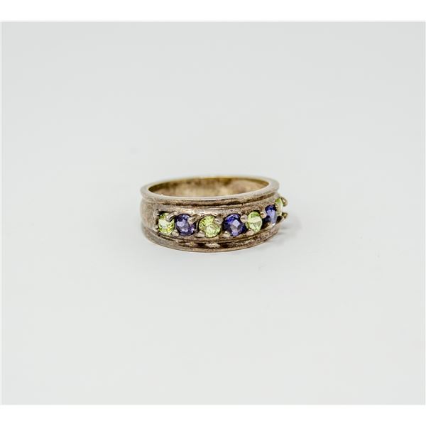 925 SILVER RING WITH PURPLE AND GREEN STONES