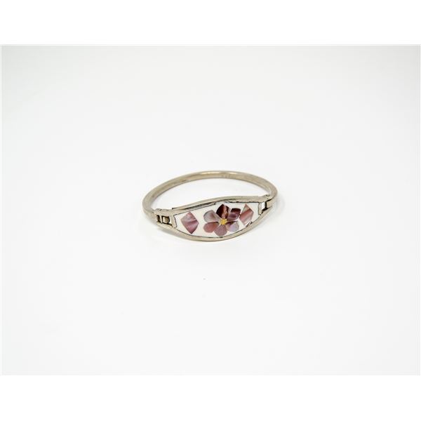 SMALL MEXICAN SILVER BRACELET WITH FLORAL INLAY