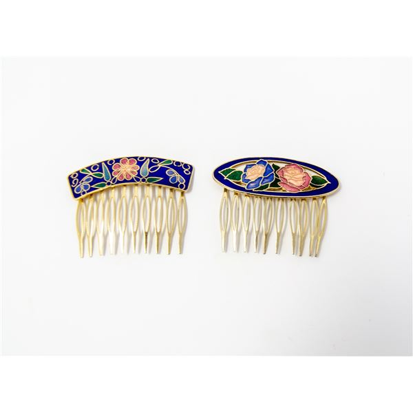 BLUE ENAMEL GOLD TONE HAIR ACCESSORIES