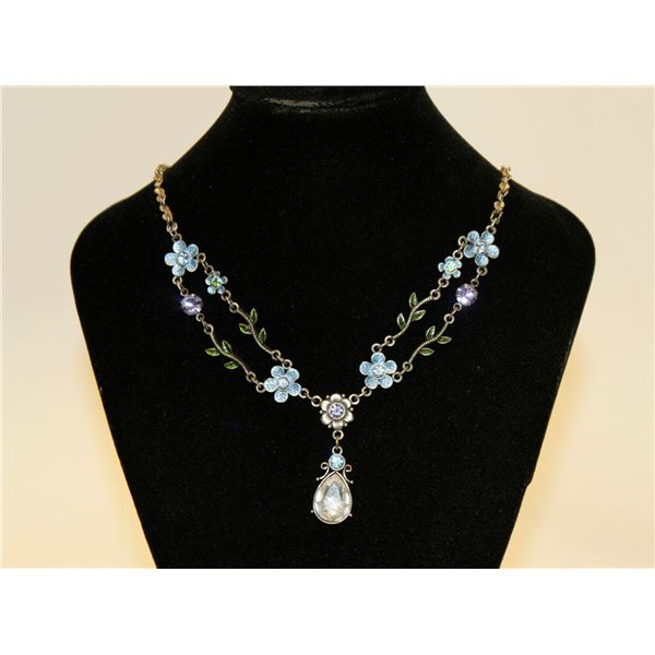 16" STERLING NECKLACE WITH FLOWER AND STONE