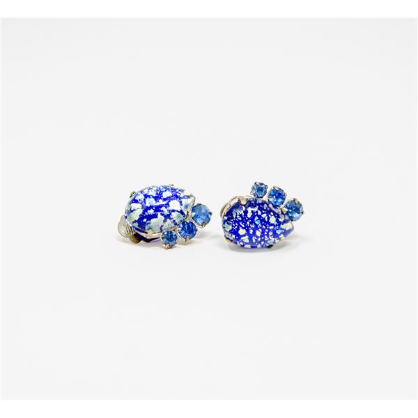 ART GLASS BLUE CLIP EARRINGS