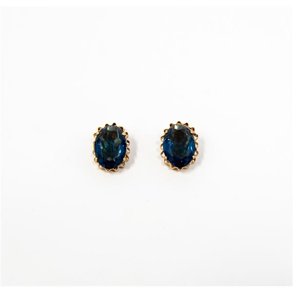 GOLD TONE WITH BLUE STONE CLIP EARRINGS