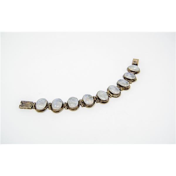 8" SILVER TONE BRACELET WITH MOONSTONES