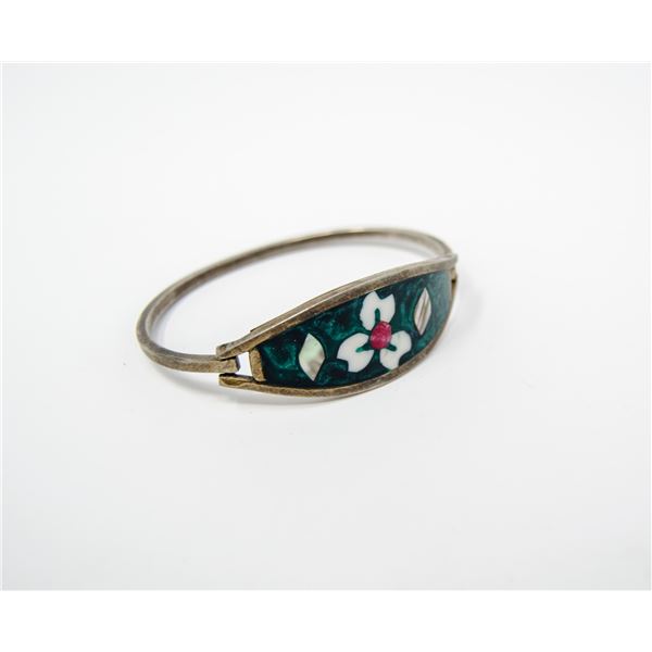 MEXICAN SILVER BRACELET WITH FLOWER INLAY