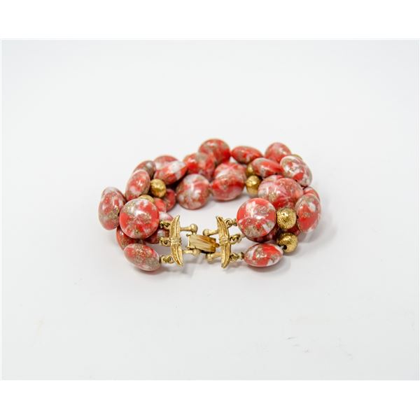 TRIPLE STRAND PINK STONE BRACELET