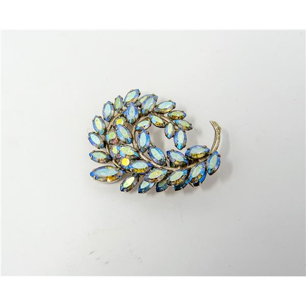 SHERMAN BLUE IRIDESCENT STONE BROOCH