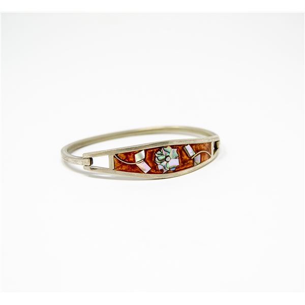 MEXICAN SILVER BRACELET WITH ORANGE INLAY